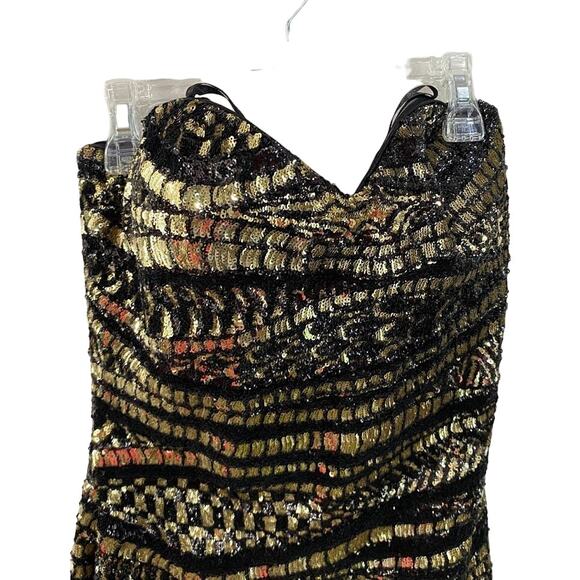 La Femme 21155 Fitted Maxi Gold & Black Strapless Gown - Picture 2 of 10